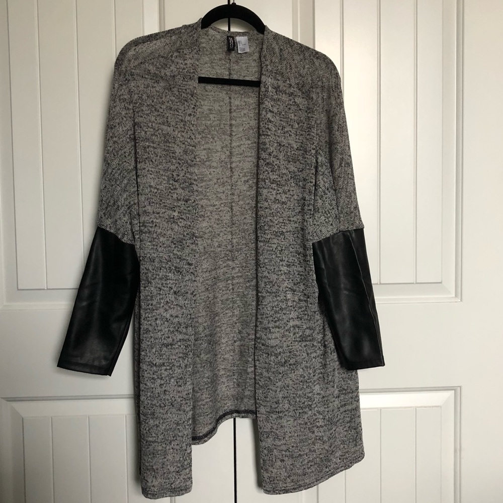 Leather sleeved cardigan